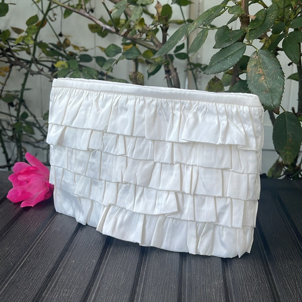 Ivory Ruffle Makeup Bag